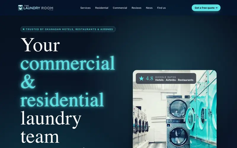 The Laundry Room Kelowna homepage — commercial and residential laundry services.